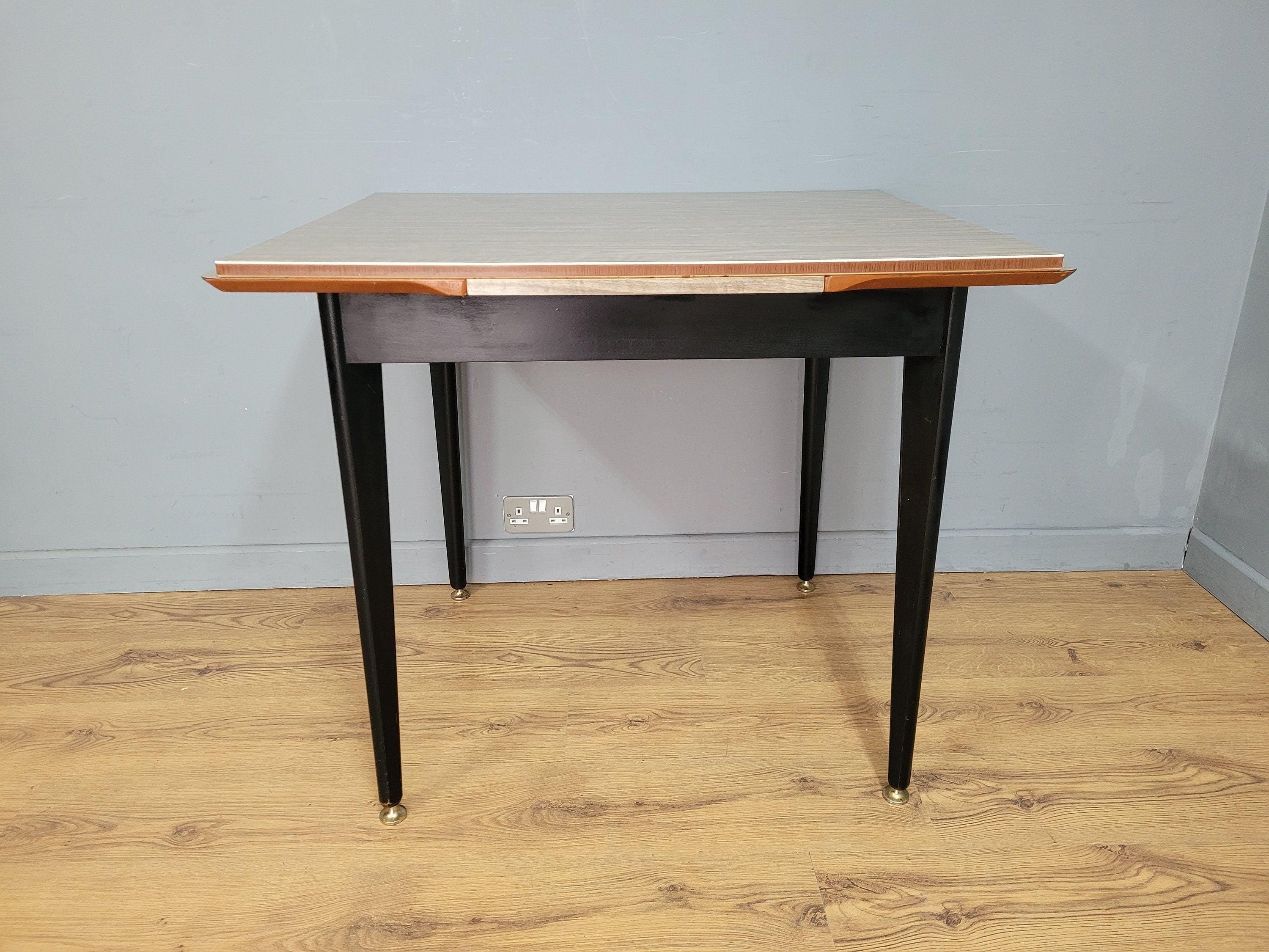 Mid Century Extending Formica Dining Table Adjustable Feet Pin Legs Black Frame