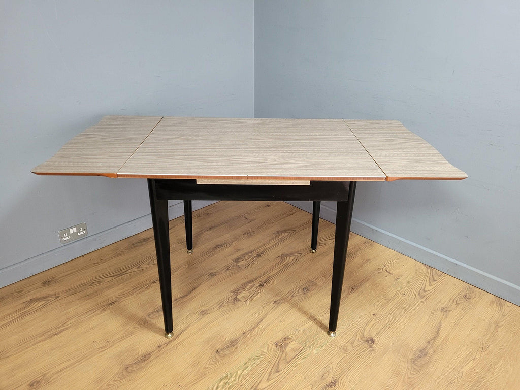 Mid Century Extending Formica Dining Table Adjustable Feet Pin Legs Black Frame