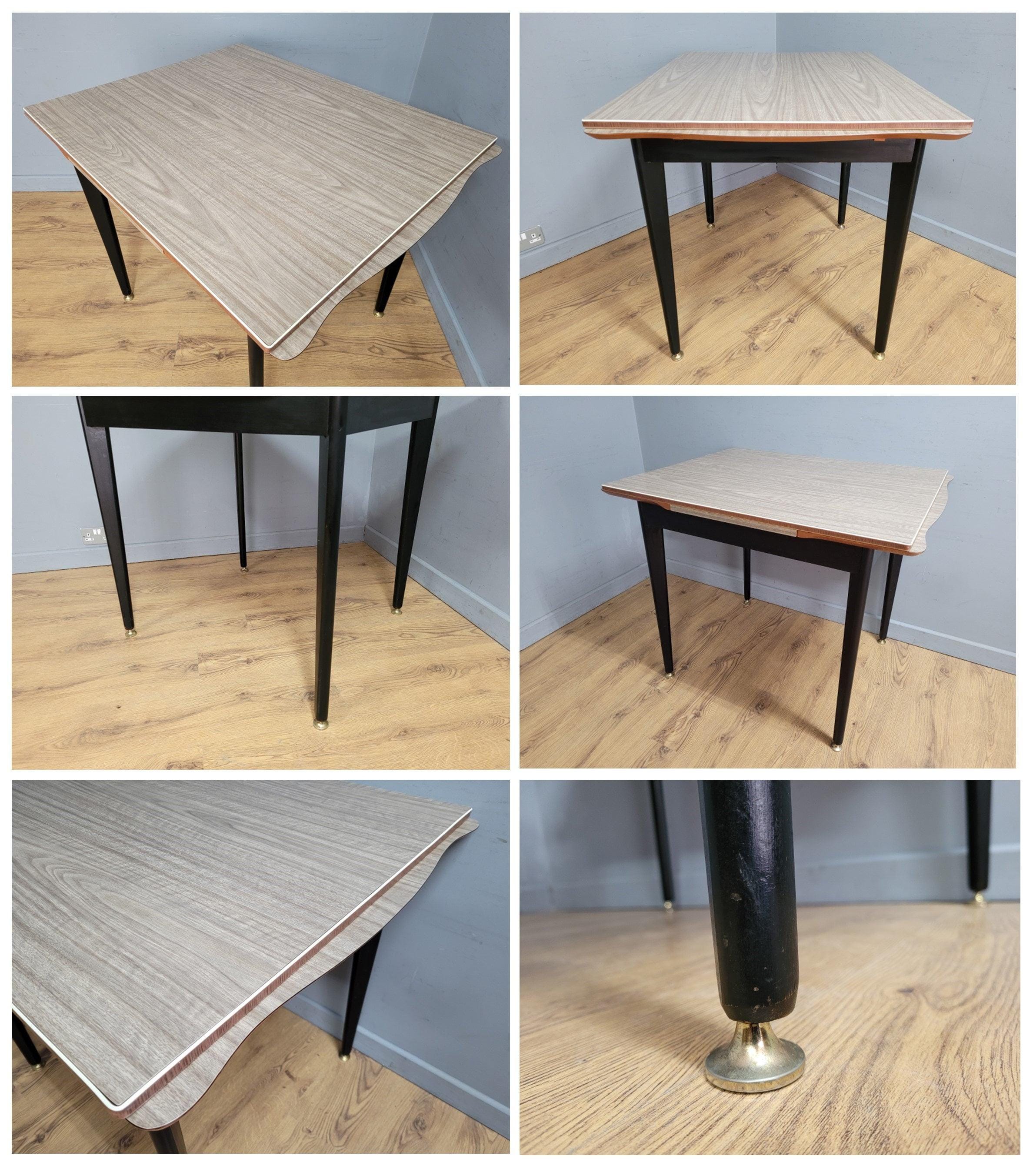 Mid Century Extending Formica Dining Table Adjustable Feet Pin Legs Black Frame