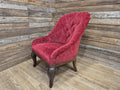 Antique Victorian Chesterfield Buttoned Spoon Back Nursing Chair Red Fabric
