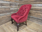 Antique Victorian Chesterfield Buttoned Spoon Back Nursing Chair Red Fabric