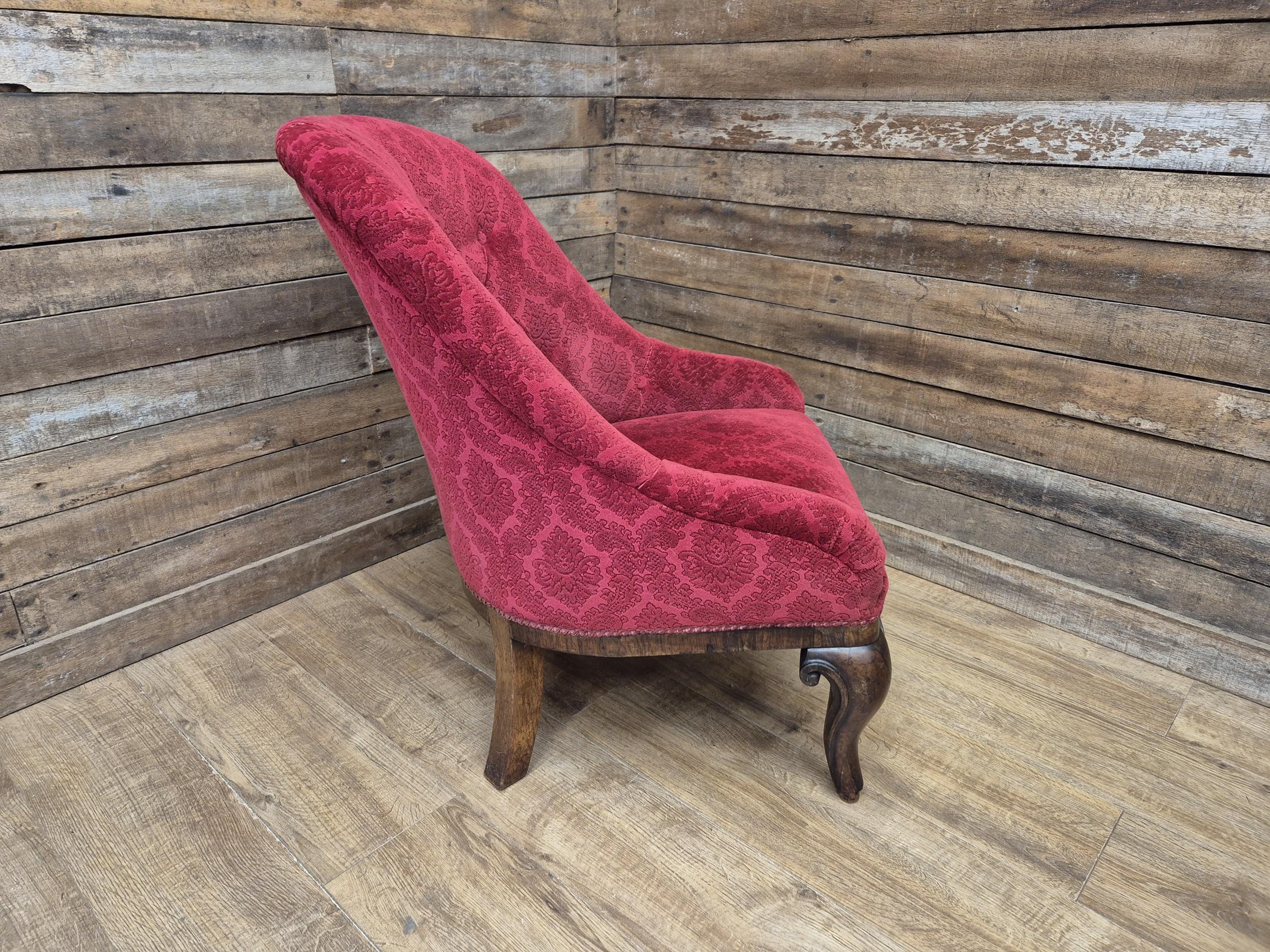 Antique Victorian Chesterfield Buttoned Spoon Back Nursing Chair Red Fabric