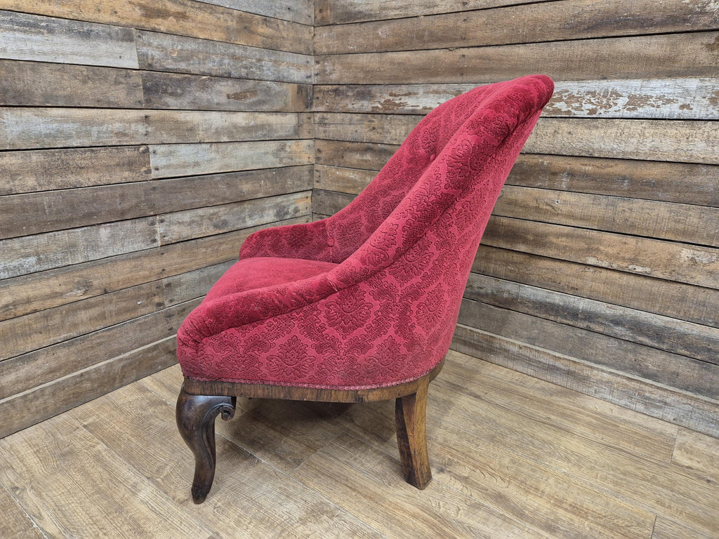Antique Victorian Chesterfield Buttoned Spoon Back Nursing Chair Red Fabric