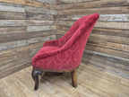 Antique Victorian Chesterfield Buttoned Spoon Back Nursing Chair Red Fabric