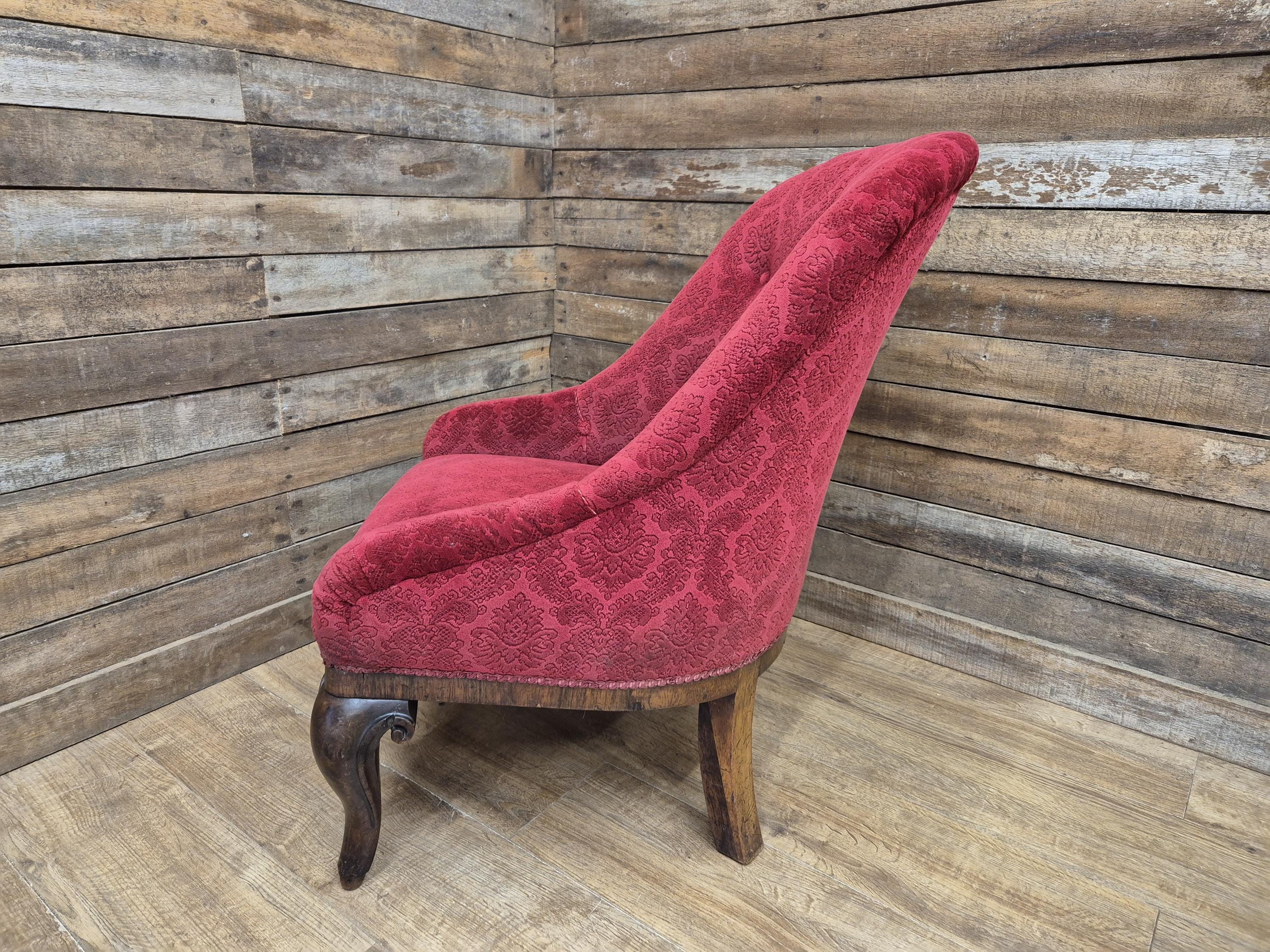 Antique Victorian Chesterfield Buttoned Spoon Back Nursing Chair Red Fabric