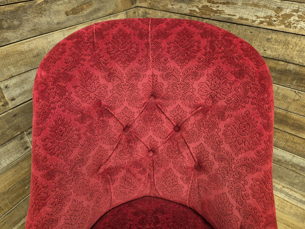 Antique Victorian Chesterfield Buttoned Spoon Back Nursing Chair Red Fabric