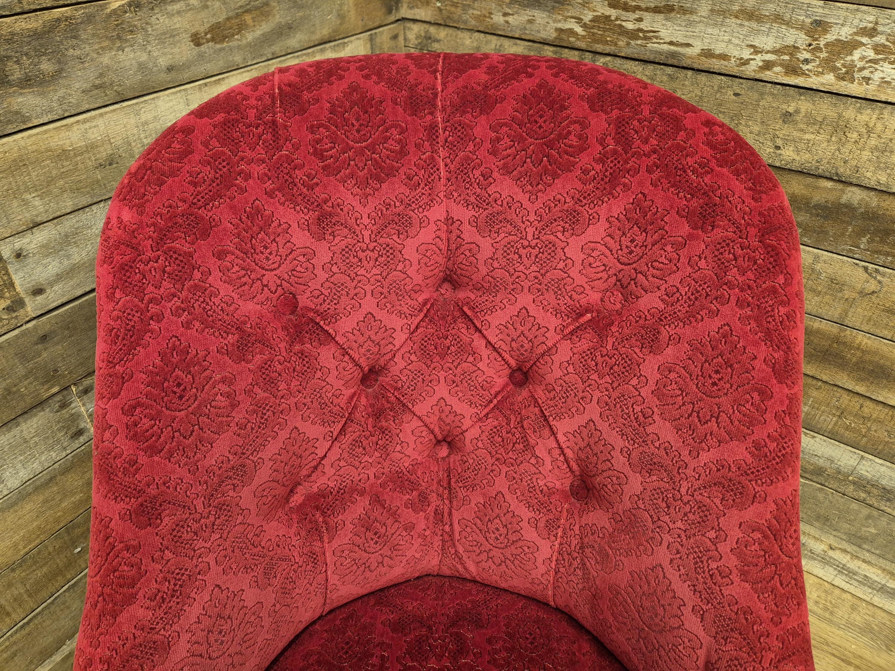 Antique Victorian Chesterfield Buttoned Spoon Back Nursing Chair Red Fabric