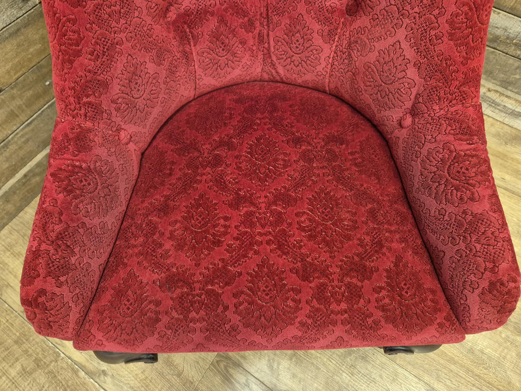 Antique Victorian Chesterfield Buttoned Spoon Back Nursing Chair Red Fabric