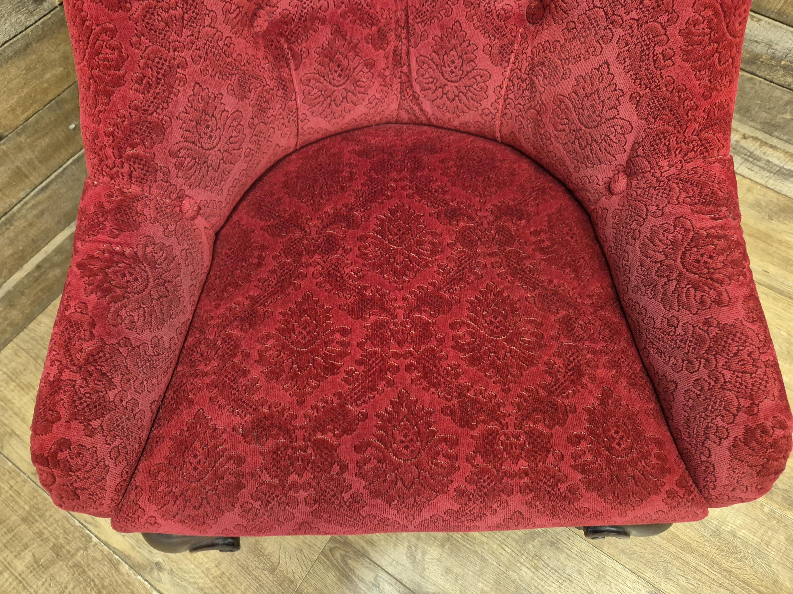 Antique Victorian Chesterfield Buttoned Spoon Back Nursing Chair Red Fabric