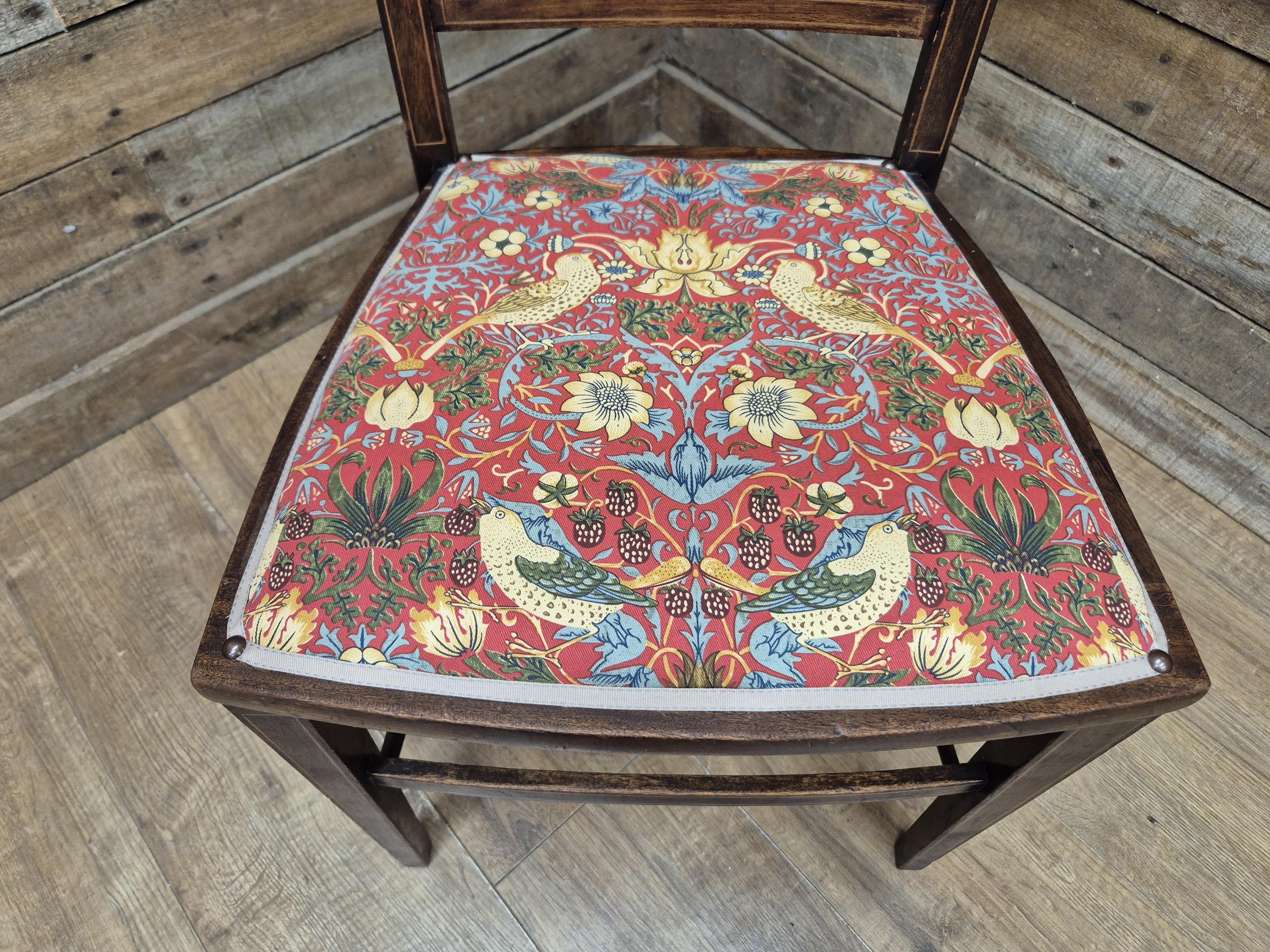 Edwardian Inlaid Framed Hall Bedroom Chair William Morris Strawberry Thief Pad
