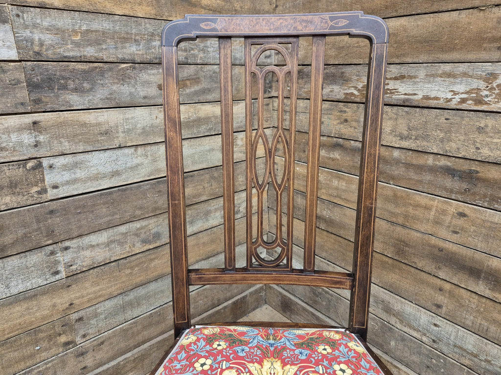 Edwardian Inlaid Framed Hall Bedroom Chair William Morris Strawberry Thief Pad
