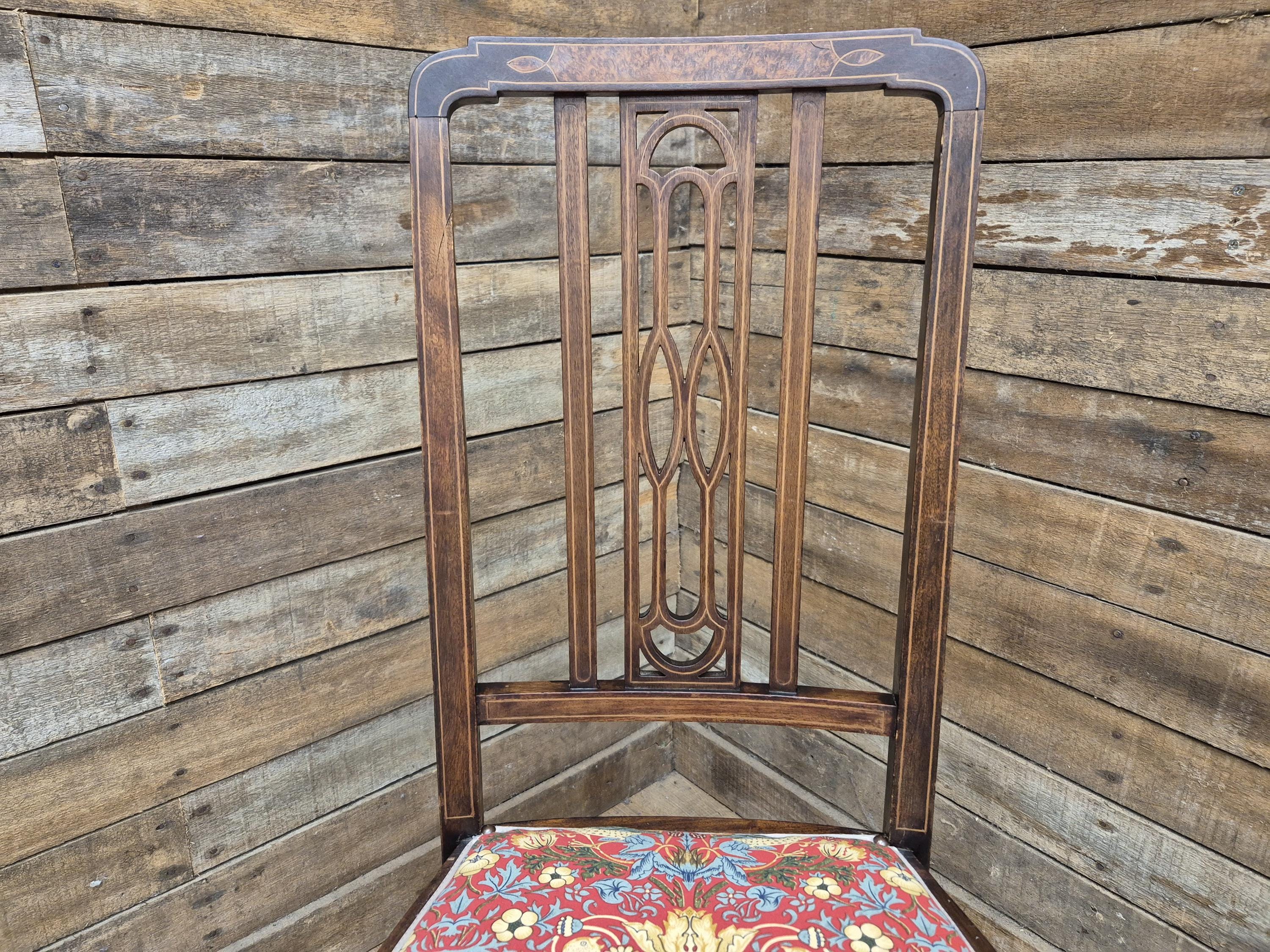 Edwardian Inlaid Framed Hall Bedroom Chair William Morris Strawberry Thief Pad