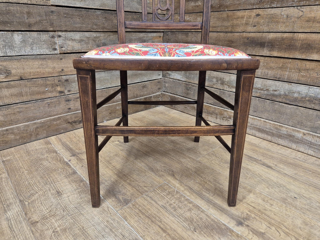 Edwardian Inlaid Framed Hall Bedroom Chair William Morris Strawberry Thief Pad