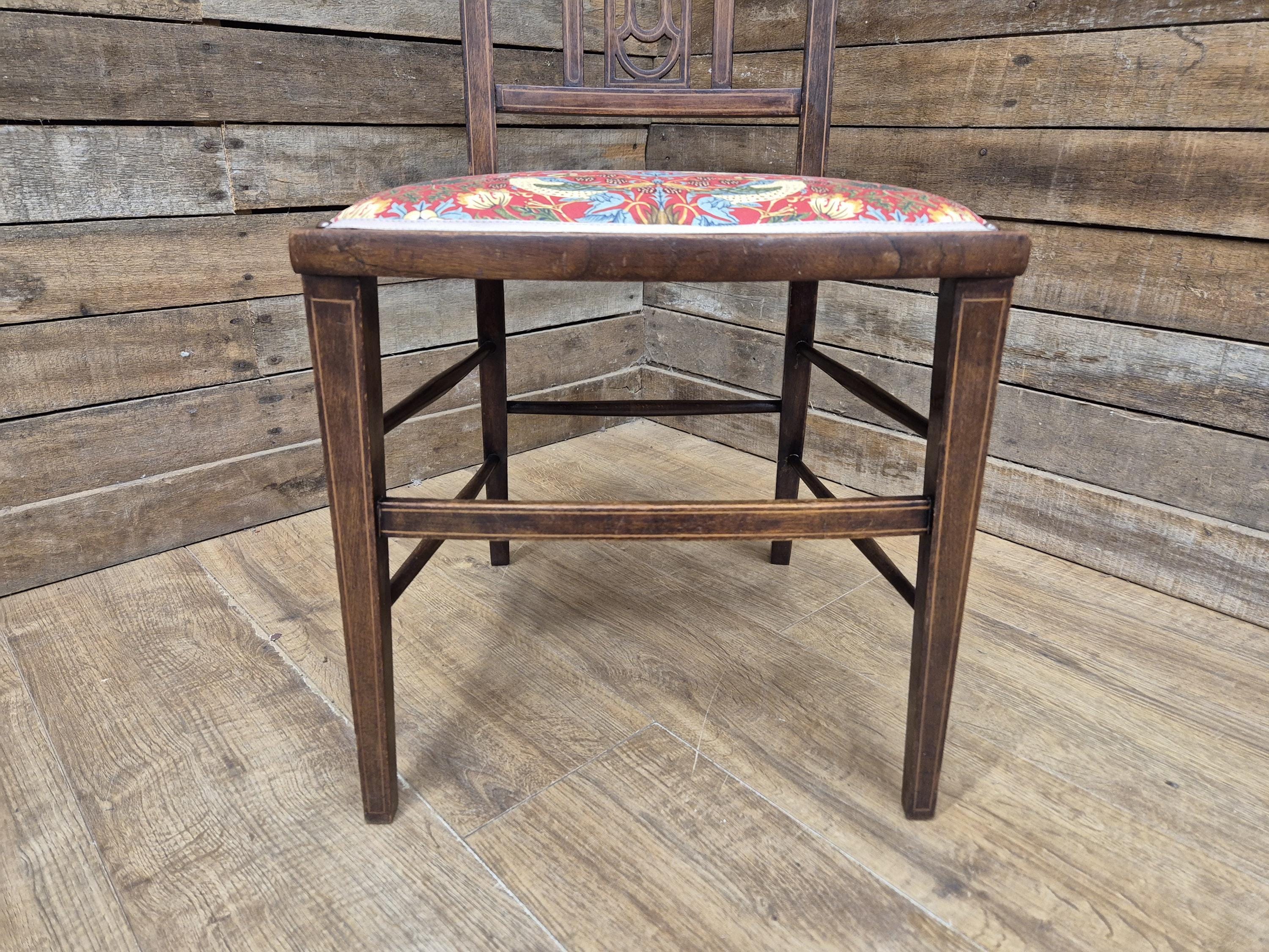 Edwardian Inlaid Framed Hall Bedroom Chair William Morris Strawberry Thief Pad
