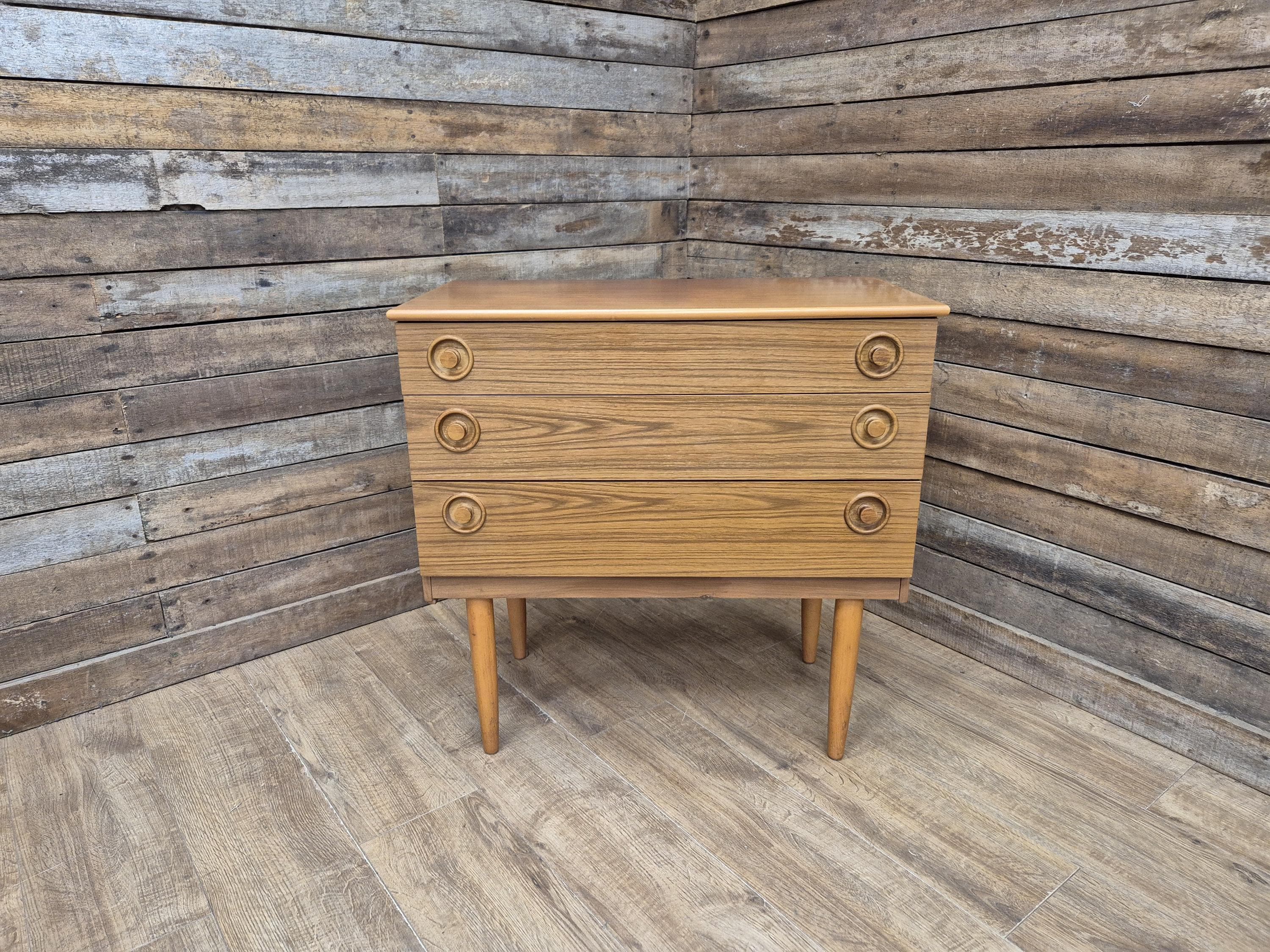 Retro Cool Mid Century Three Drawer Vintage Chest of Drawers Pin Legs