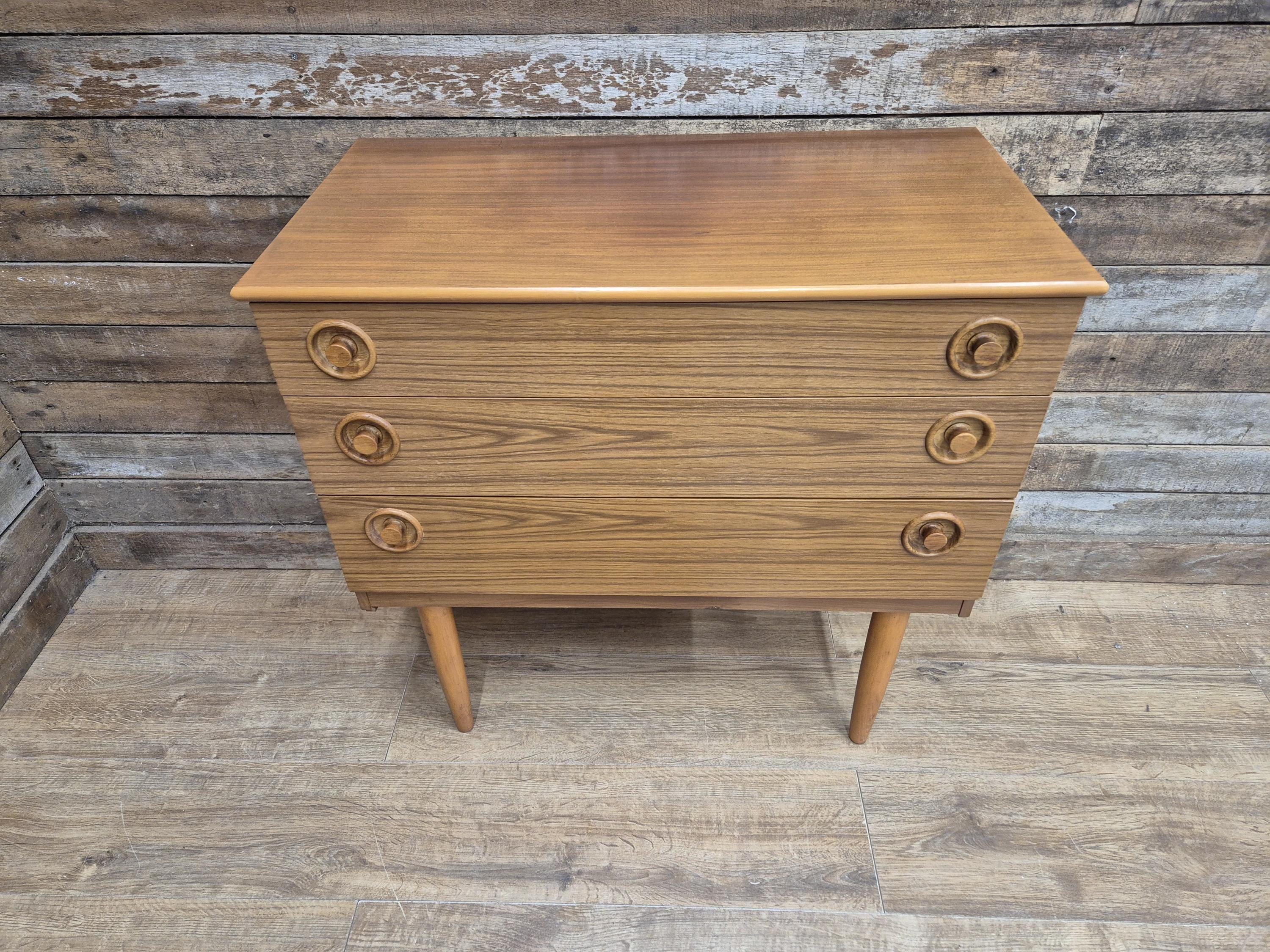 Retro Cool Mid Century Three Drawer Vintage Chest of Drawers Pin Legs