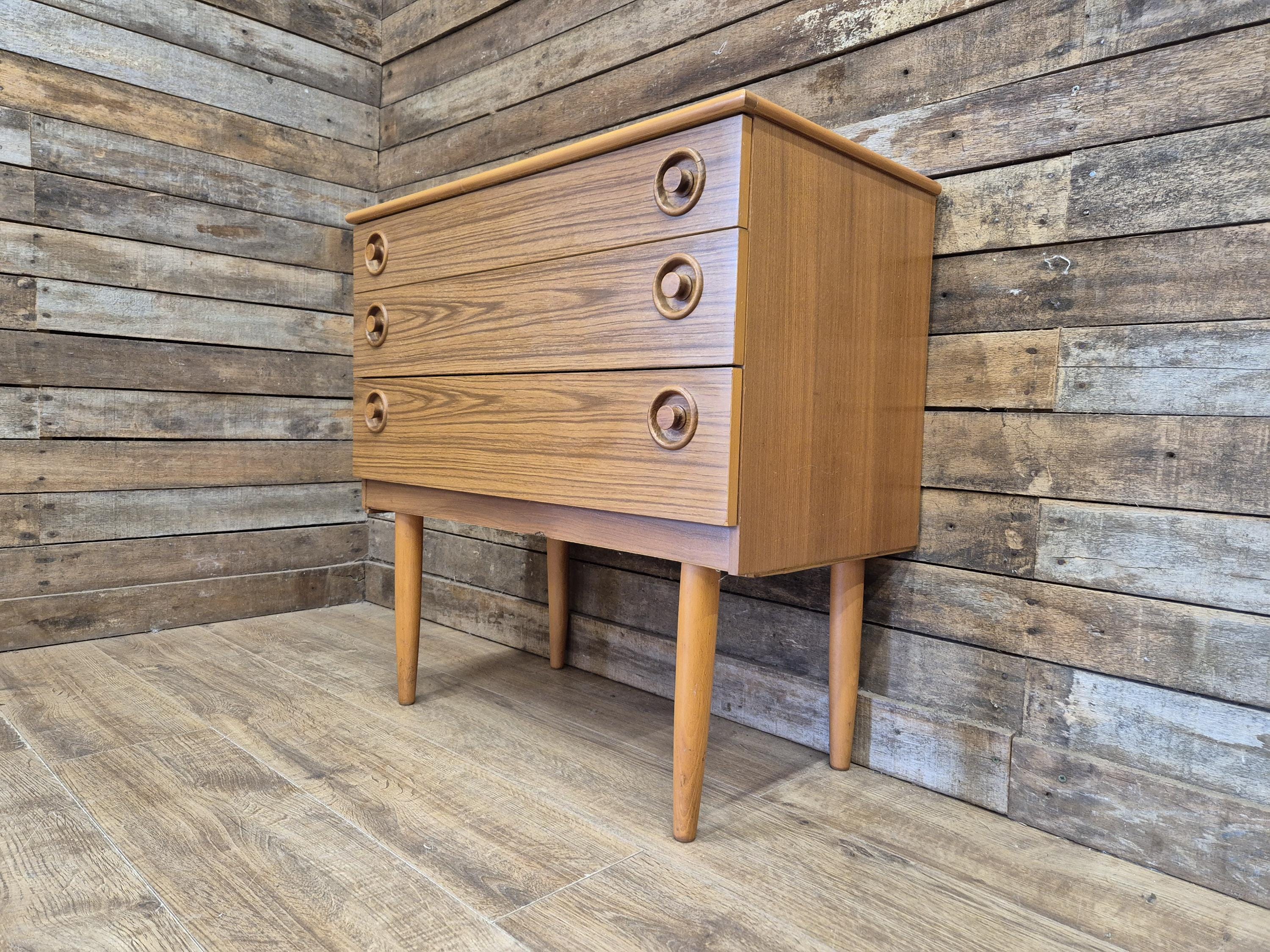 Retro Cool Mid Century Three Drawer Vintage Chest of Drawers Pin Legs