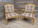 Vintage Italian Style Queen Back Open Arm Armchair Plaid Upholstery 2 Available