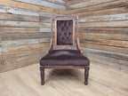 Antique Victorian Mahogany Slipper Chair with Brown Velour Upholstery