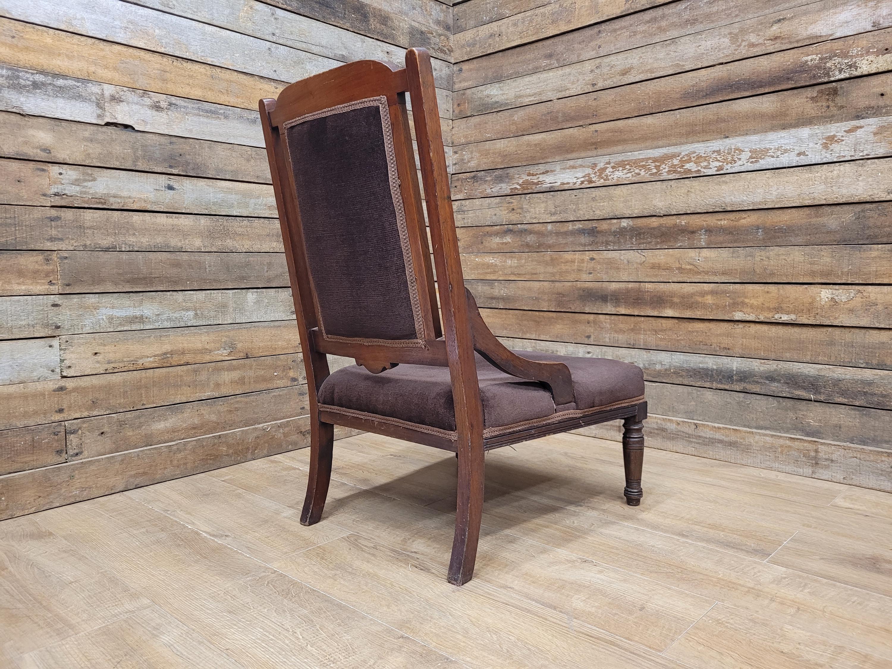 Antique Victorian Mahogany Slipper Chair with Brown Velour Upholstery