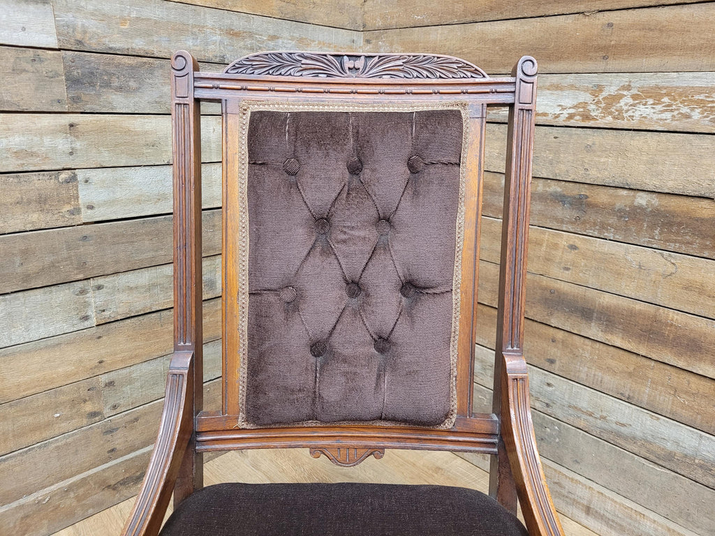 Antique Victorian Mahogany Slipper Chair with Brown Velour Upholstery
