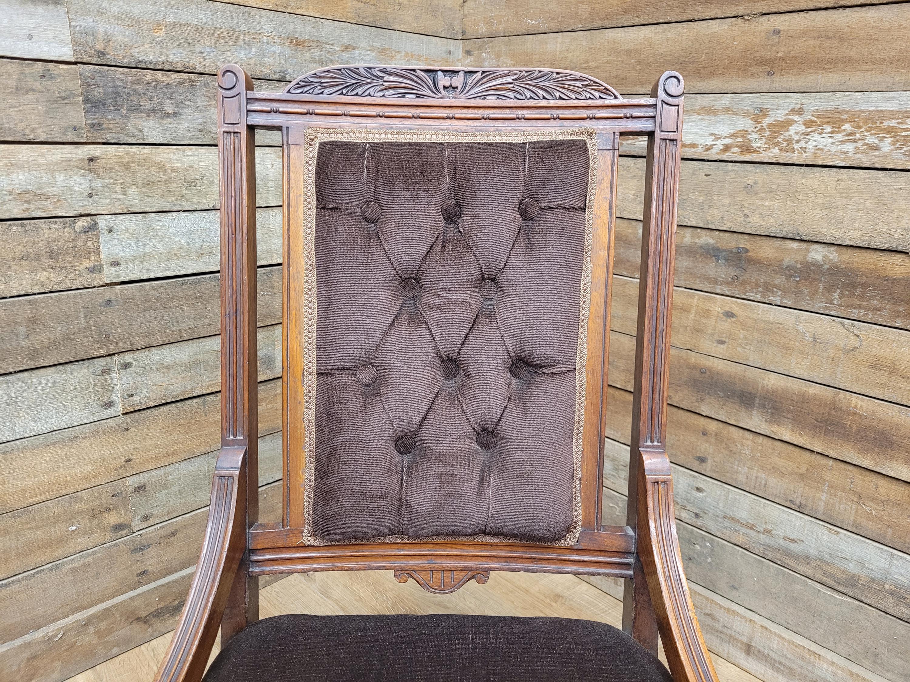 Antique Victorian Mahogany Slipper Chair with Brown Velour Upholstery