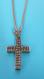 Vintage Silver Chunky Cross With White Stones Hallmarked 925, 18 Inch Chain