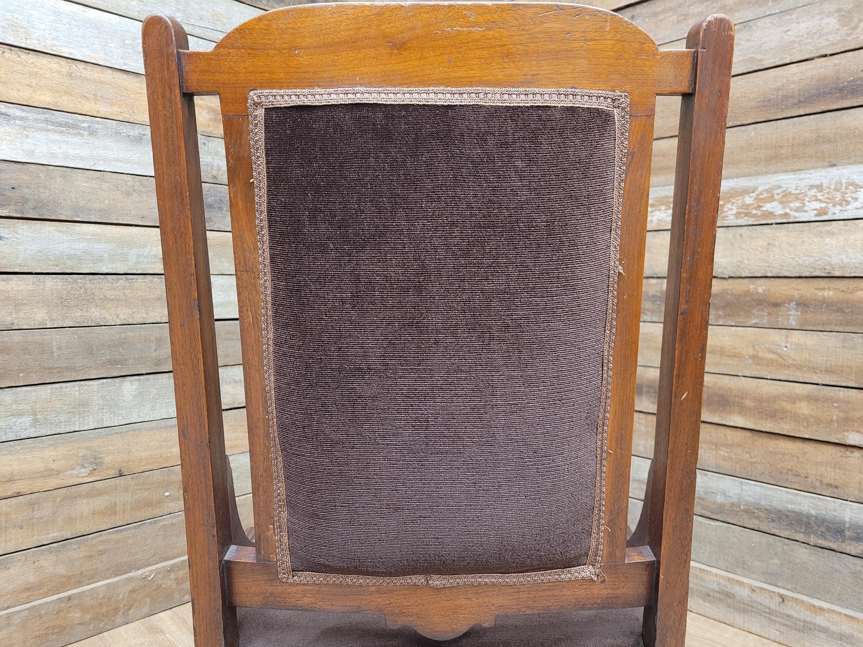 Antique Victorian Mahogany Slipper Chair with Brown Velour Upholstery