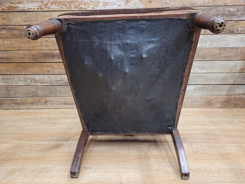 Antique Victorian Mahogany Slipper Chair with Brown Velour Upholstery