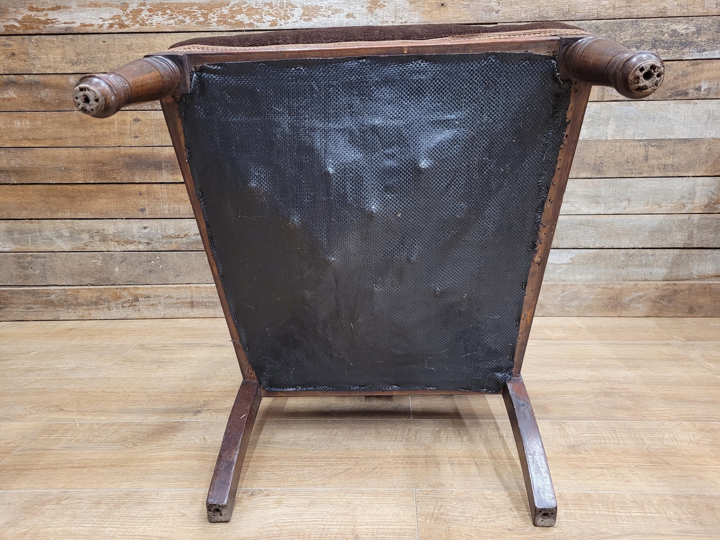 Antique Victorian Mahogany Slipper Chair with Brown Velour Upholstery