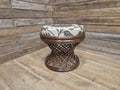 Vintage Country House Rattan Cane Circular Footstool Upholstered Pad