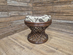 Vintage Country House Rattan Cane Circular Footstool Upholstered Pad
