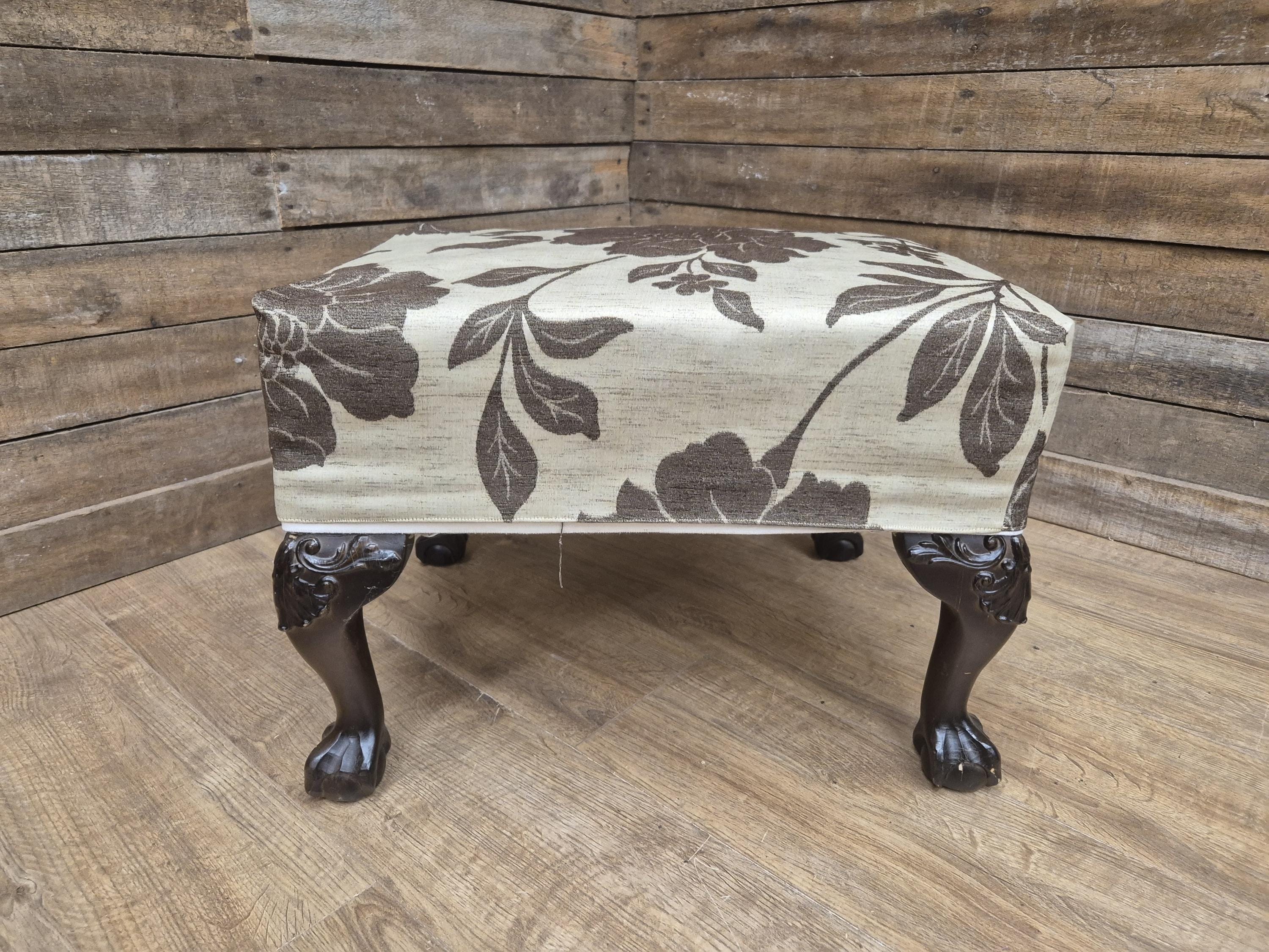 Vintage Country House Claw Ball Foot Rectangular Footstool Upholstered Pad