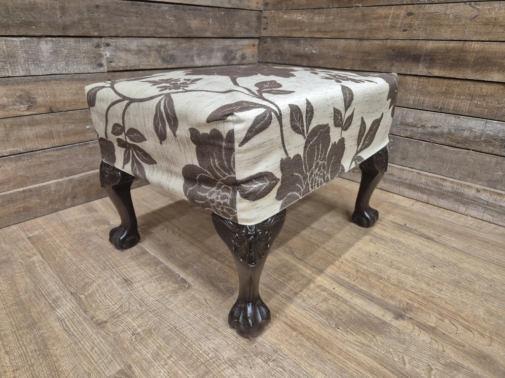 Vintage Country House Claw Ball Foot Rectangular Footstool Upholstered Pad