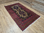 Vintage Hand-Knotted Wool Rug Traditional Style Carpet 190x110cm