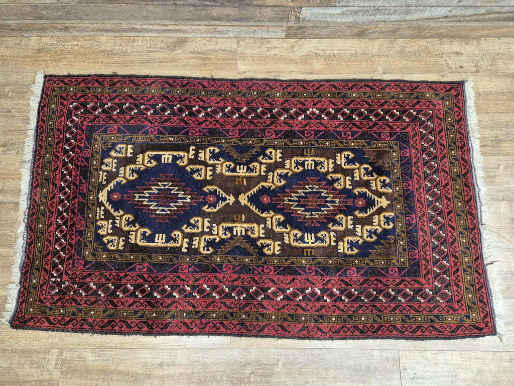 Vintage Hand-Knotted Wool Rug Traditional Style Carpet 190x110cm