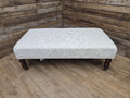 Vintage Large Country House Footstool Damask Fabric Turned Mahogany Legs Casters
