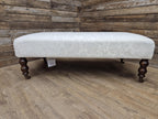 Vintage Large Country House Footstool Damask Fabric Turned Mahogany Legs Casters