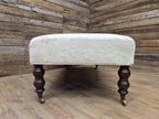 Vintage Large Country House Footstool Damask Fabric Turned Mahogany Legs Casters