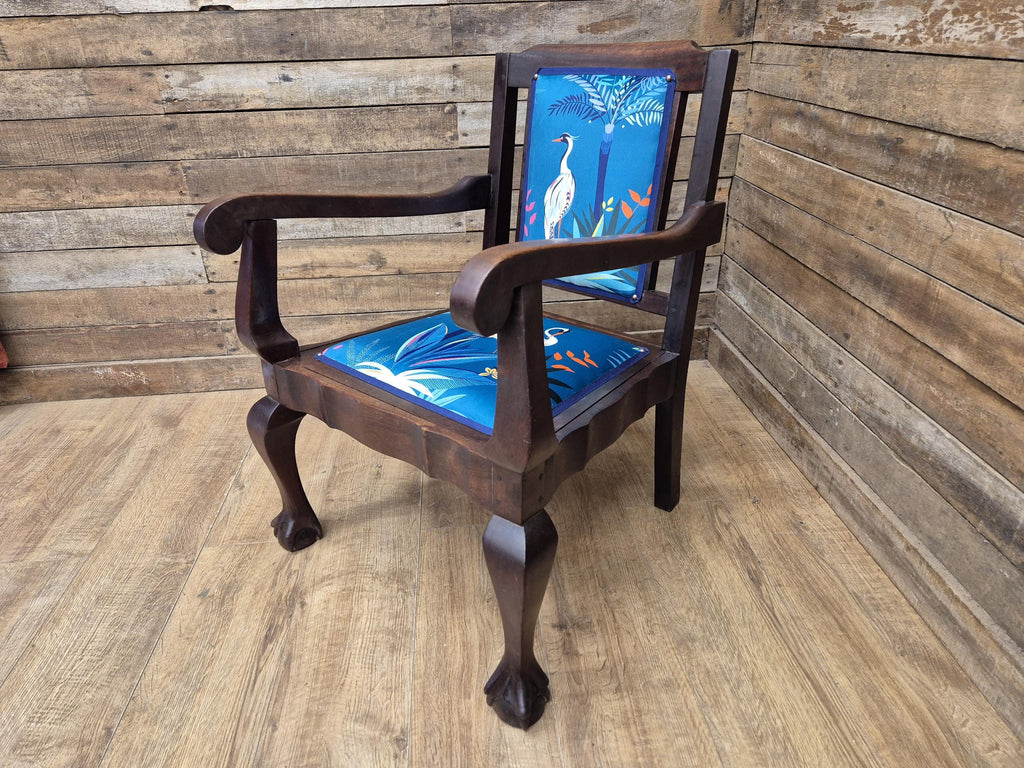 Antique Mahogany Framed Ball Claw Foot Armchair Upholstered In Designer Velvet