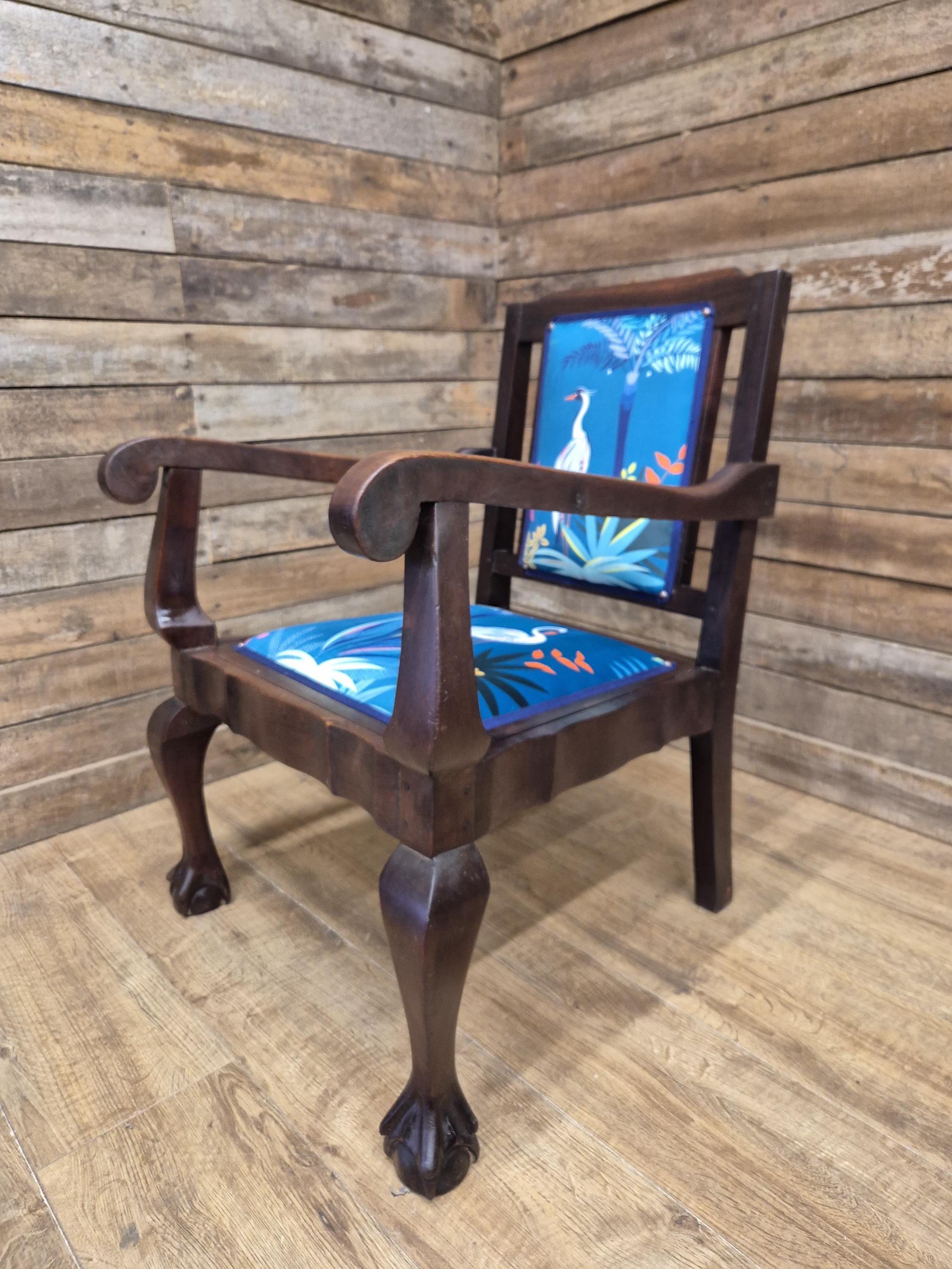 Antique Mahogany Framed Ball Claw Foot Armchair Upholstered In Designer Velvet