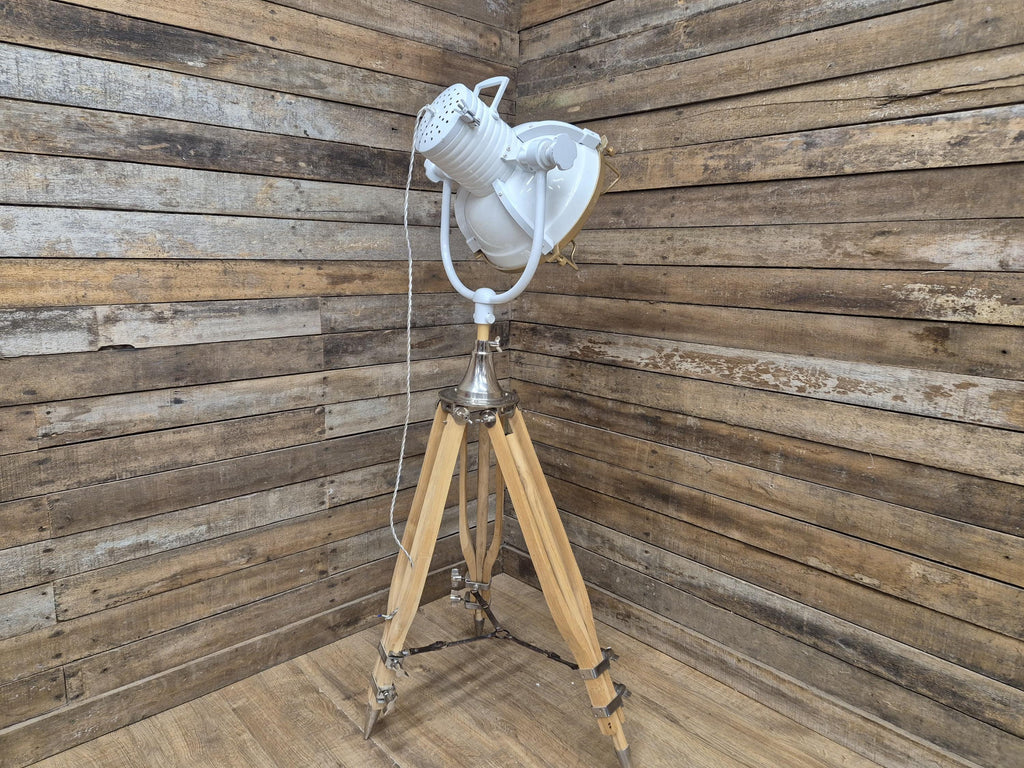 Vintage Lightly Distressed Tripod Floor Lamp Adjustable Height
