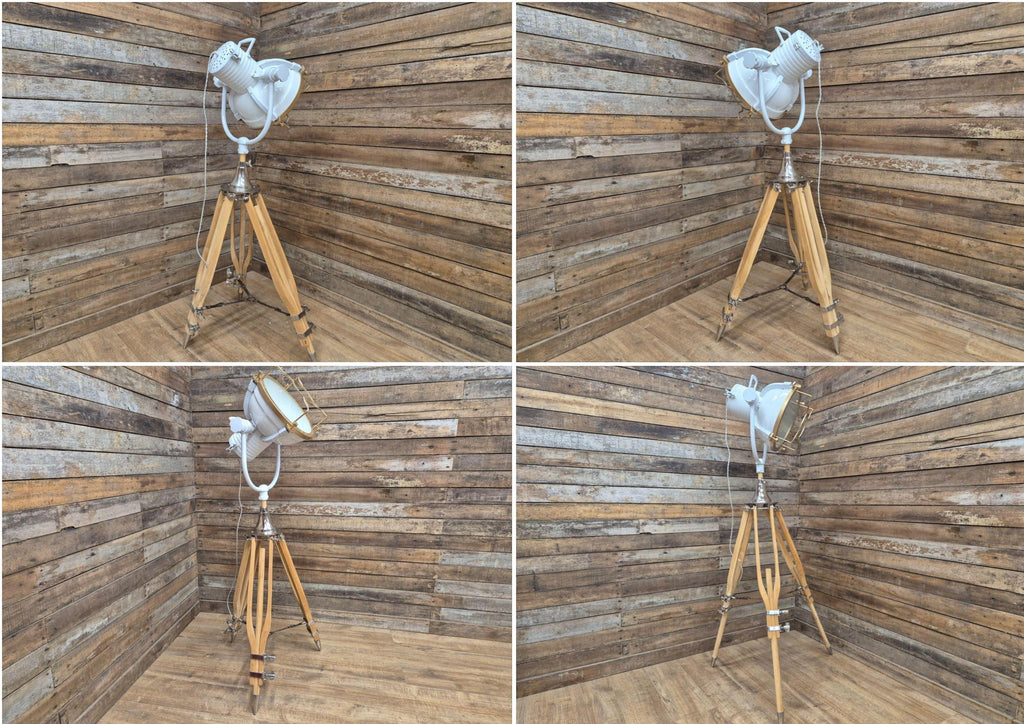 Vintage Lightly Distressed Tripod Floor Lamp Adjustable Height