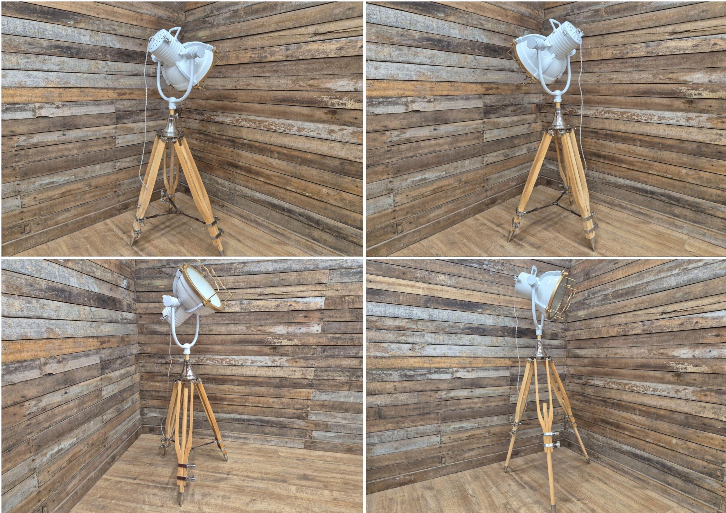 Vintage Lightly Distressed Tripod Floor Lamp Adjustable Height