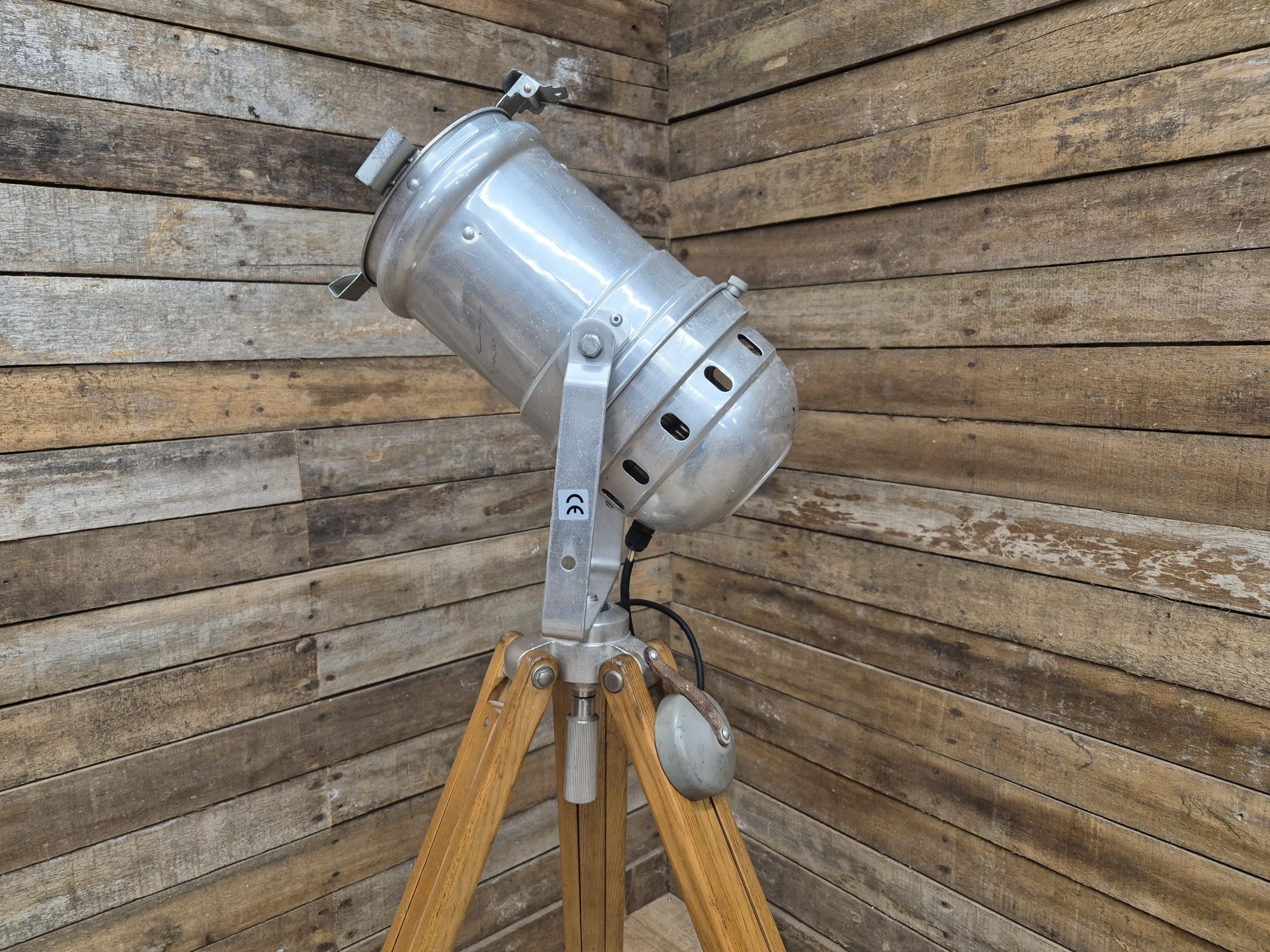 Vintage Tripod Floor Standing Prolight Spotlight Adjustable Height Distressed