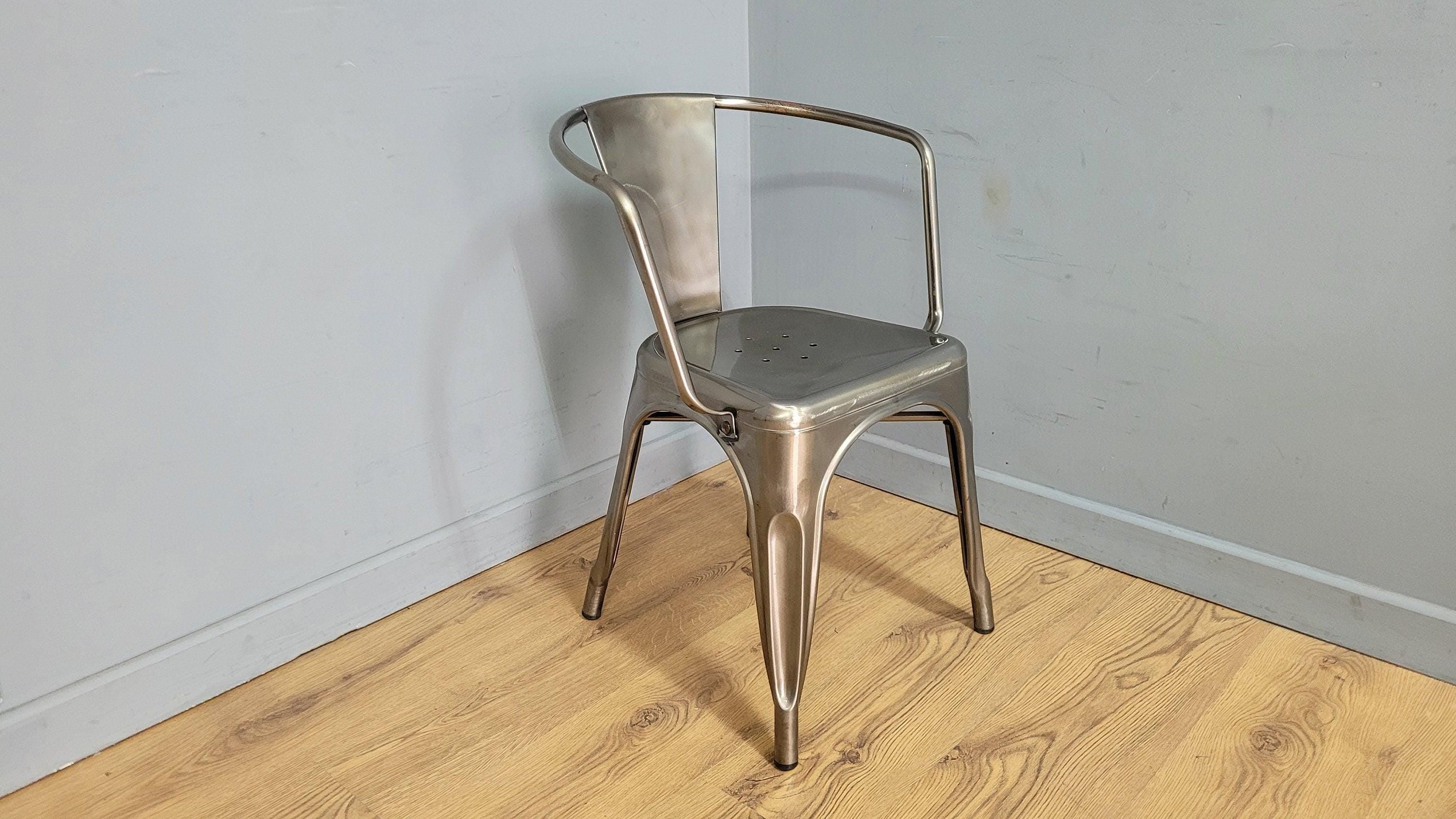 French Bistro Style Industrial Side Chair Gun Metal Bedroom Office Desk Chair
