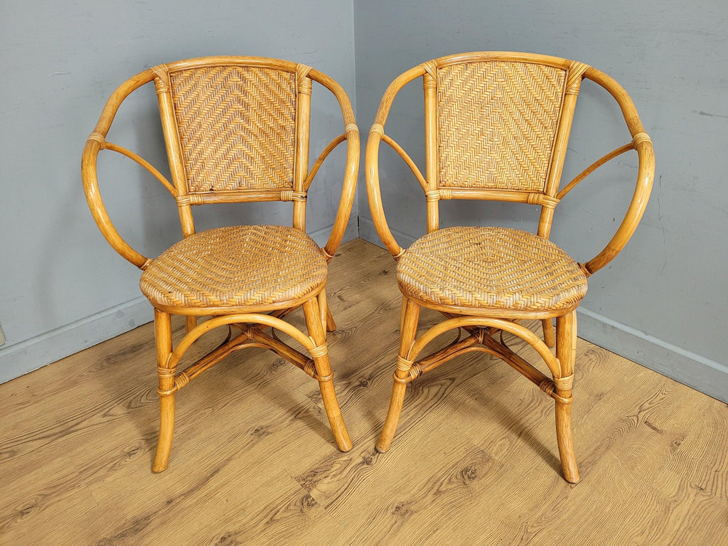 Pair Of Mid Century Wicker Retro Chic Cane Seats Bucket Tub Egg Rattan Chairs