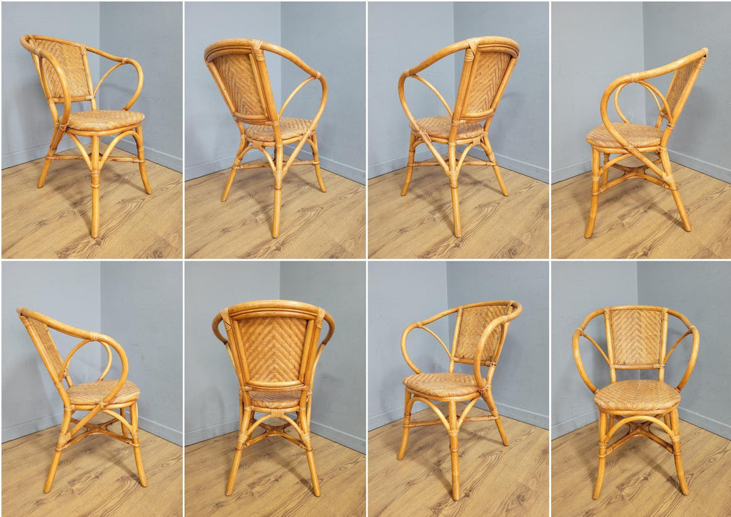 Pair Of Mid Century Wicker Retro Chic Cane Seats Bucket Tub Egg Rattan Chairs