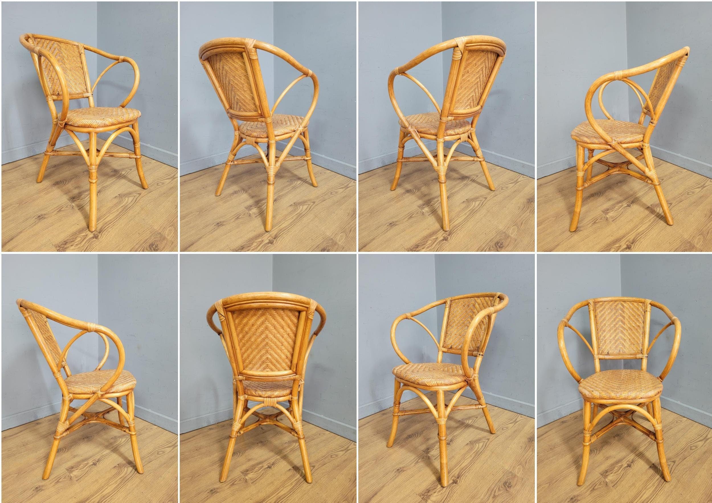 Pair Of Mid Century Wicker Retro Chic Cane Seats Bucket Tub Egg Rattan Chairs