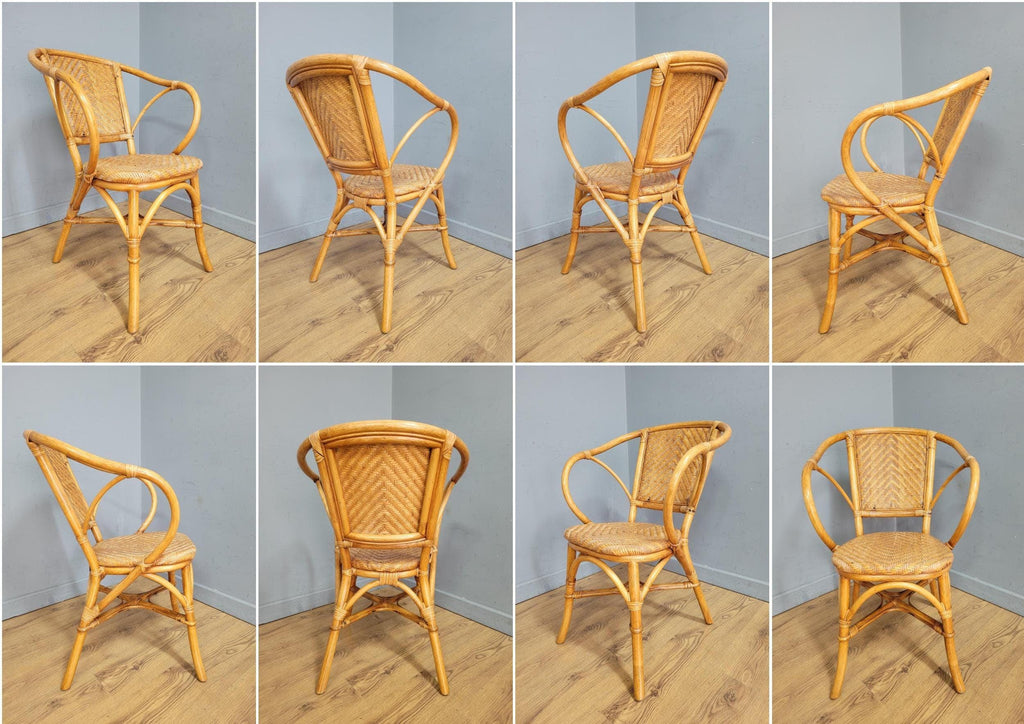 Pair Of Mid Century Wicker Retro Chic Cane Seats Bucket Tub Egg Rattan Chairs